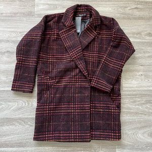 Burgundy Oversized Plaid Jacket